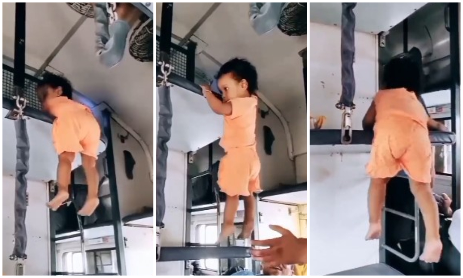Baby Climbing From Upper Birth In Train